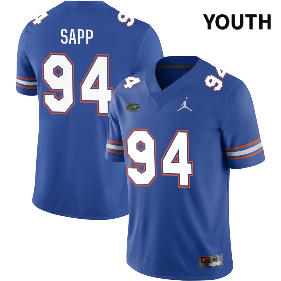 NCAA Florida Gators Tyreak Sapp Youth #94 Jordan Brand Royal 2022 NIL Stitched Authentic College Football Jersey EKF3564BA